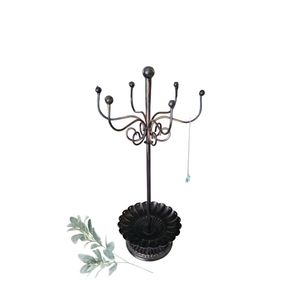 Jewelry Organizer Victorian Style Black Metal Rack Stand w/Ring Trail